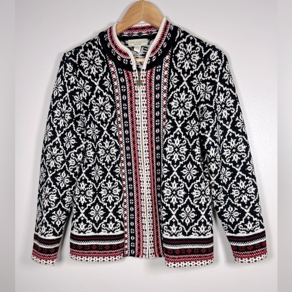 Appleseed's Black, White, and Red Nordic Cardigan